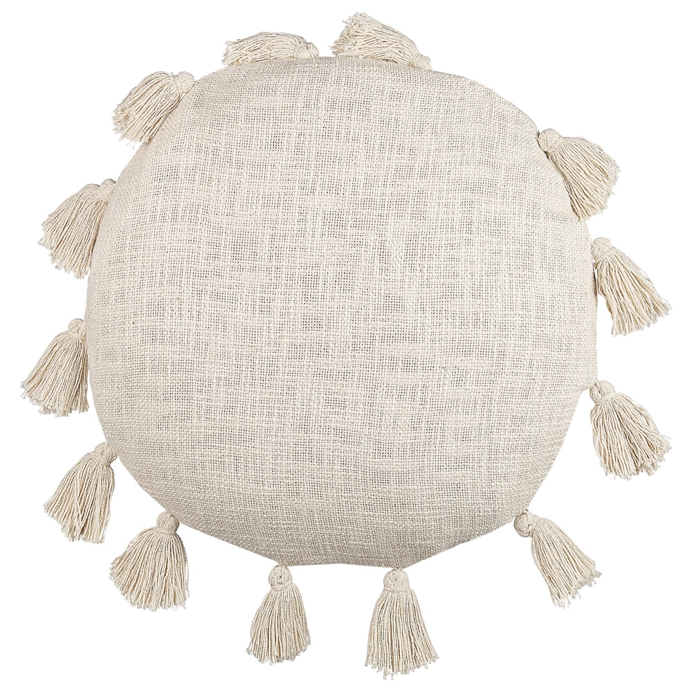 Cuscino decorativo cotone beige 45 cm rotondo con nappe moderni boho decor accessori