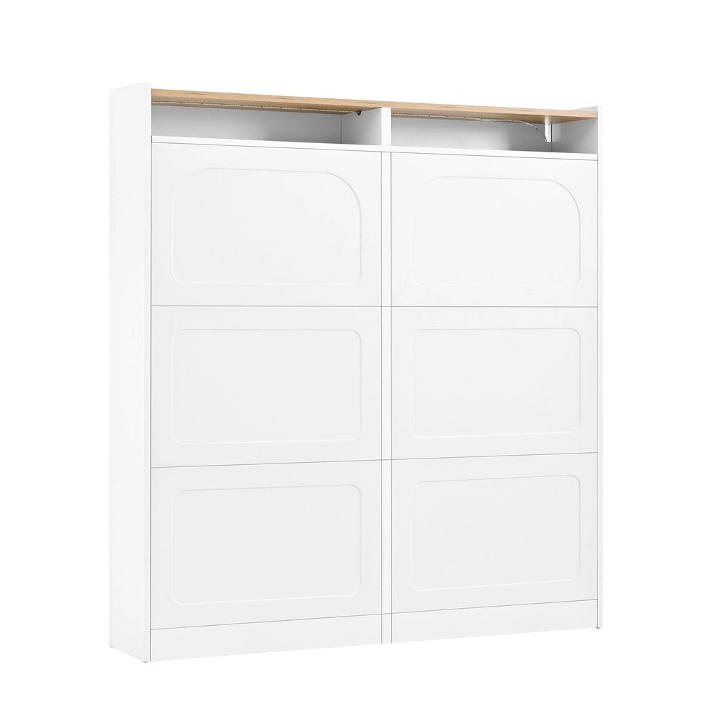 Scarpiera con Ante a Ribalta e LED ¨C MINIMAL ¨C Bianco/Rovere, 6 Scomparti, 120x130x24 cm