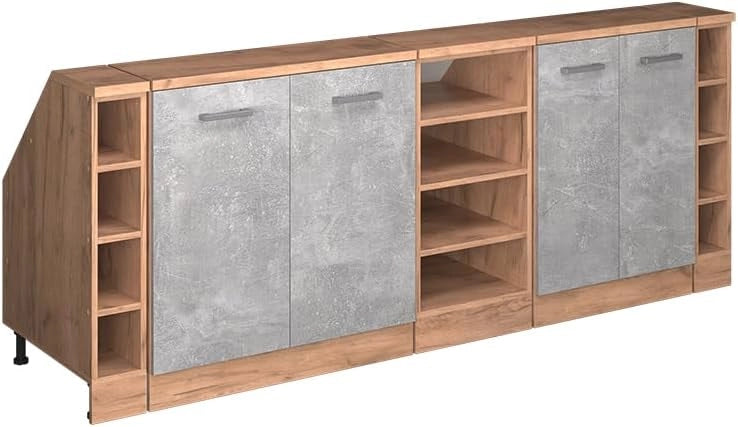 Set di mobili sottotetto Rion, Calcestruzzo, 210 cm Set di 5 carcasse armadio profondità 60 cm, adatto per il salvaspazio sotto tetti spioventi