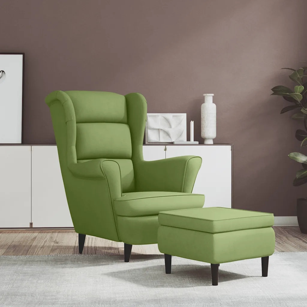 Poltrona Schienale ad Ala con Poggiapiedi Verde Chiaro Velluto 3115934