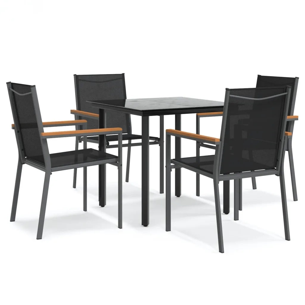 Set da Pranzo da Giardino 5 pz | Set Salotto da Giardino Nero in Textilene e Acciaio