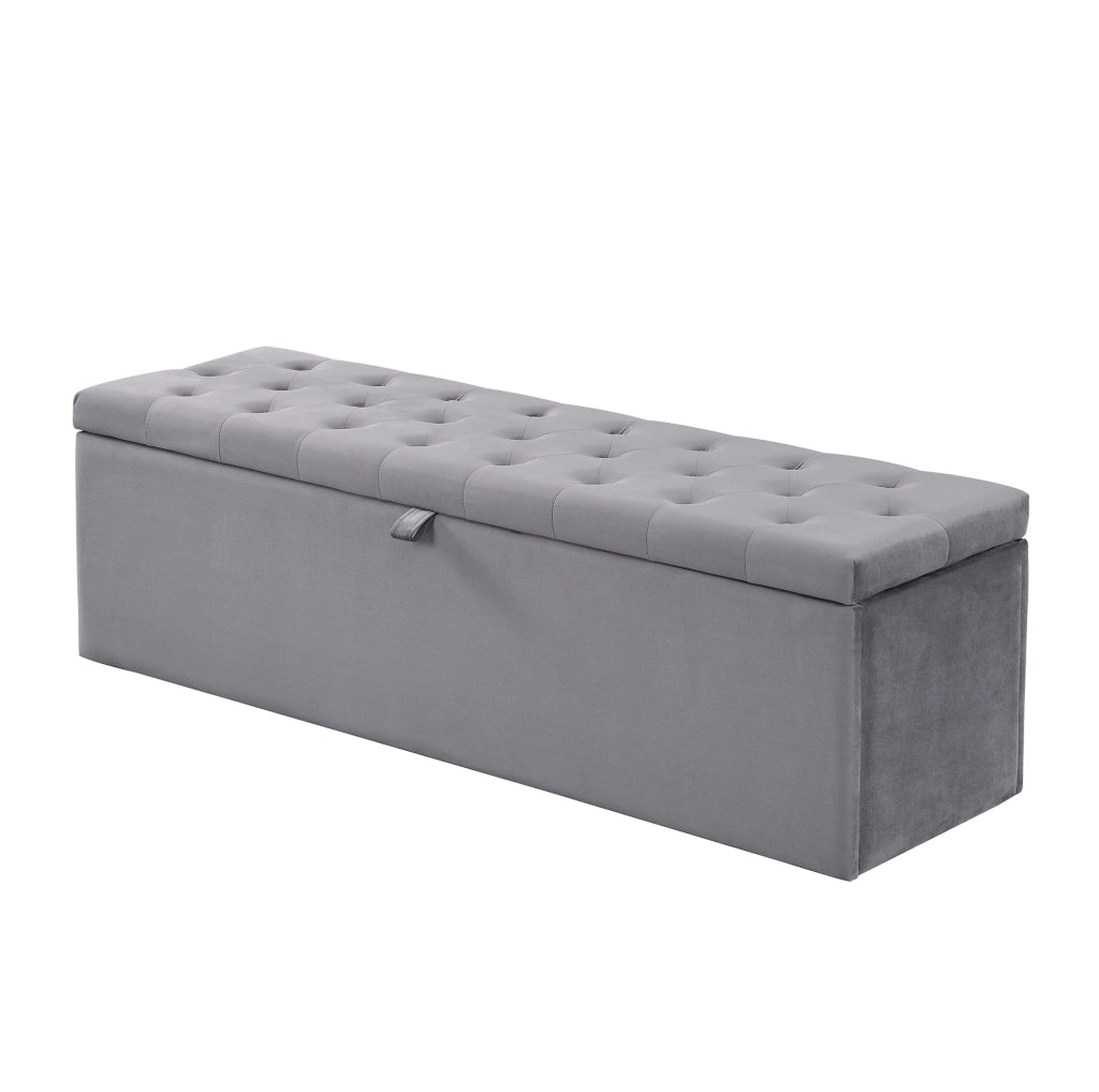 Panca contenitore 138 x 41 x 42 cm con ampio spazio interno in velluto grigio