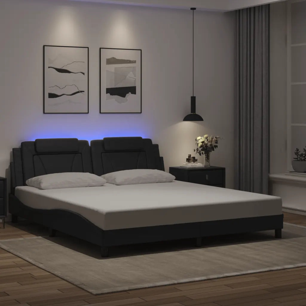 Letto matrimoniale | Letto per adulti | Giroletto Viana con LED senza Materasso Nero 180x200 cm