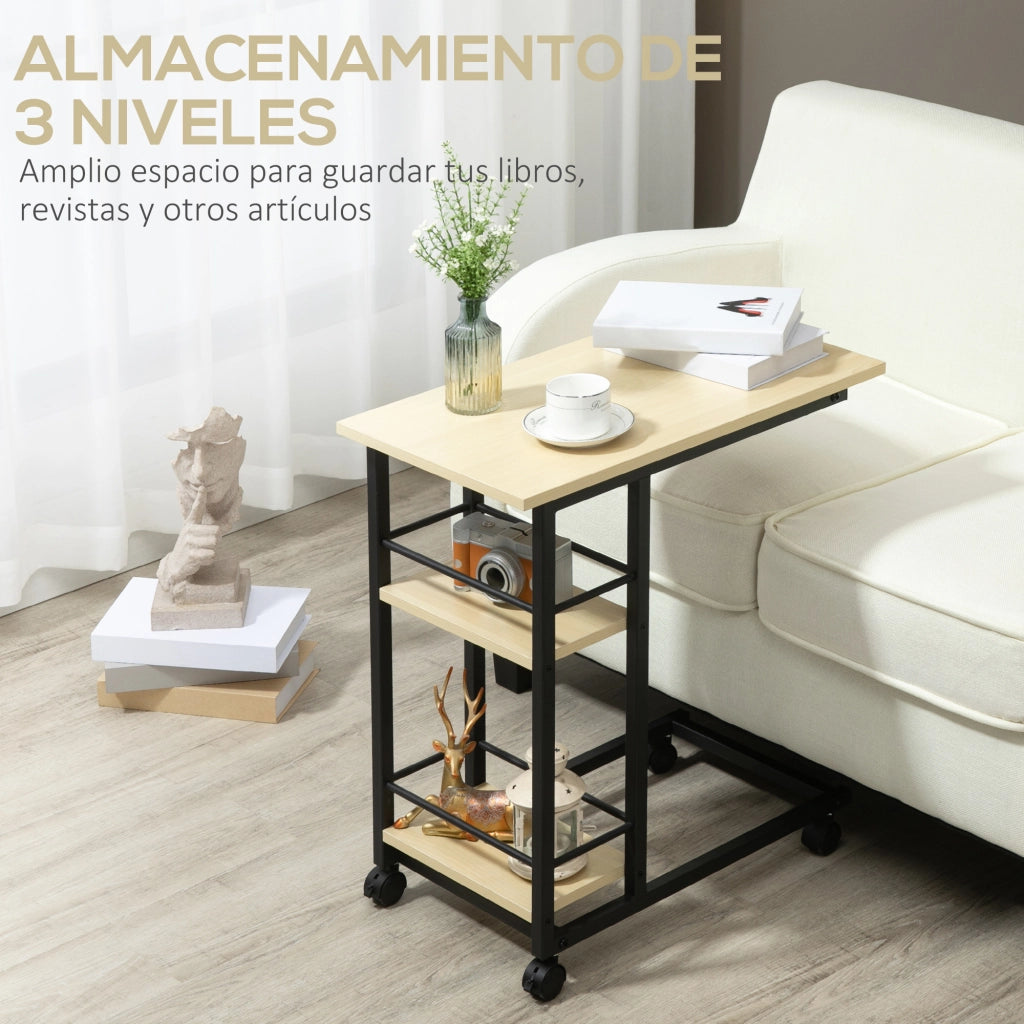 Tavolino da salotto con ruote e 2 ripiani ¨C zephmum ¨C 60x34,5x64,5 cm colore naturale