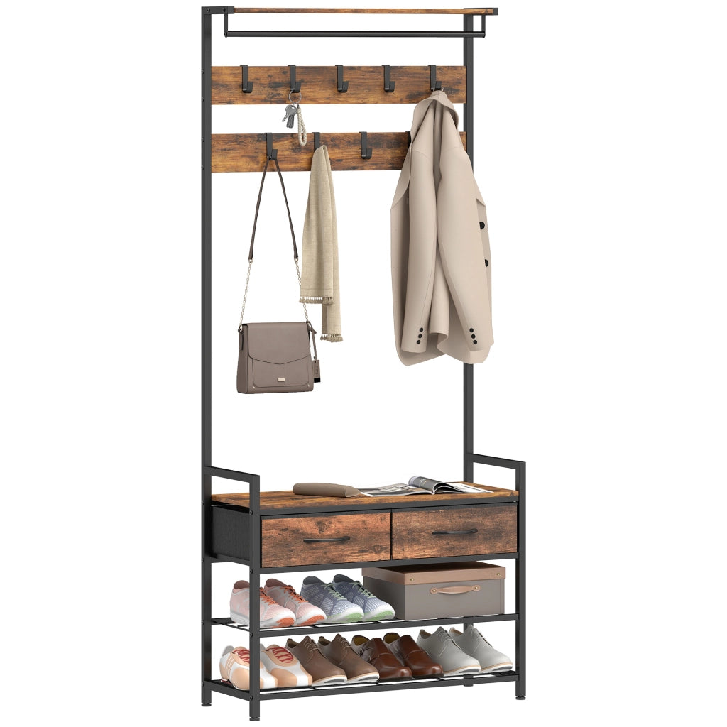 Appendiabiti con panca e scaffale per scarpe ¨C Minimal ¨C Marrone, metallo, 80x40x180 cm