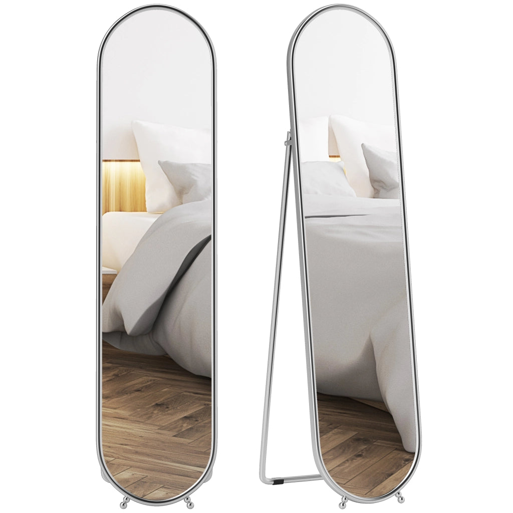 Specchio a Figura Intera da Terra con Supporto Pieghevole, Vetro e Metallo, 40x4x160 cm, Argento