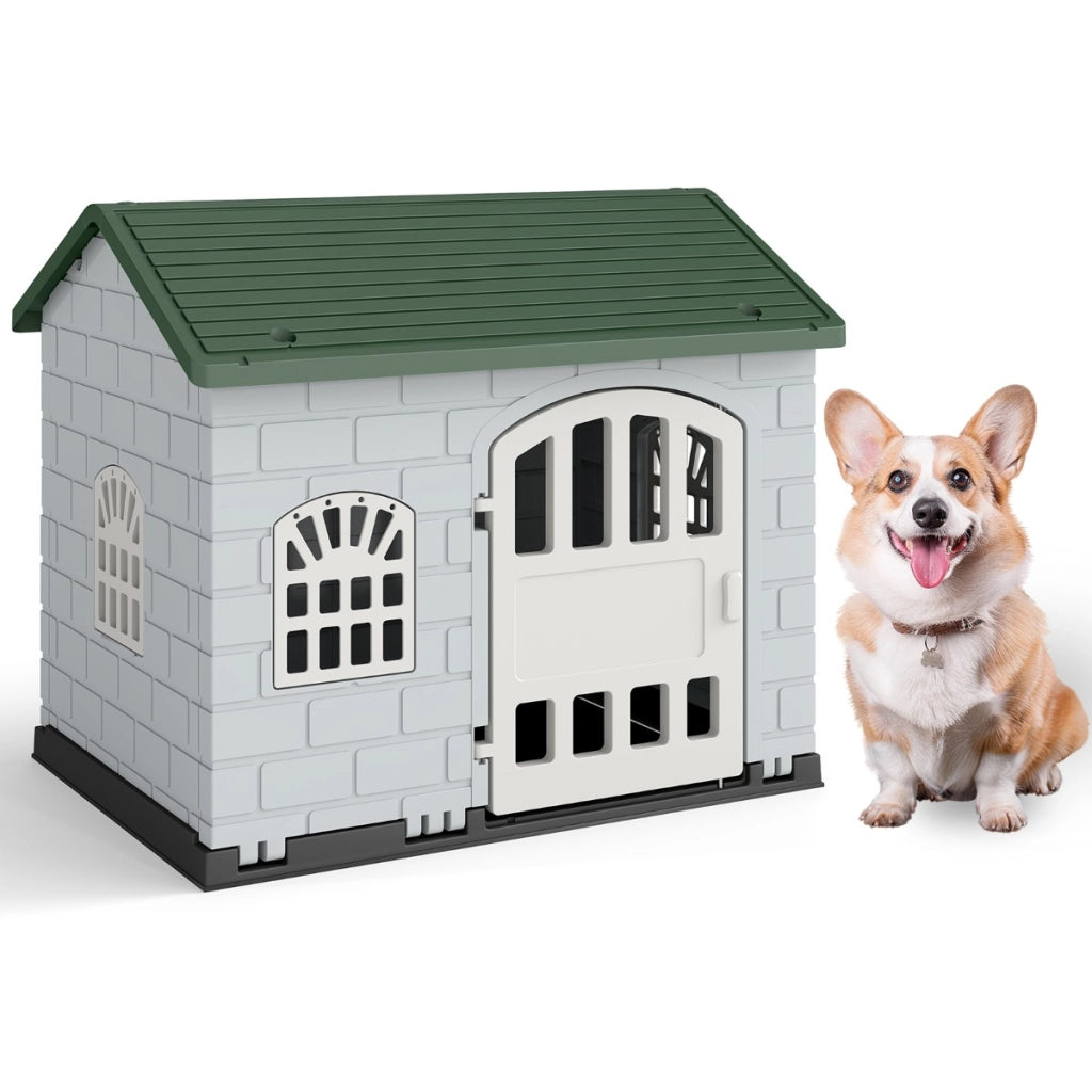 Rifugio per animali domestici da esterno e interno con porta bloccabile, Cuccia per cani in plastica impermeabile Verde scuro-Casette e lettini
