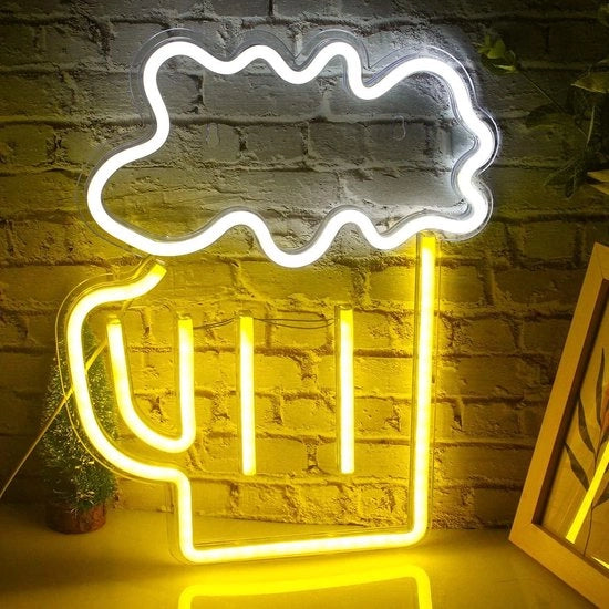 Luminaria Premium - Neon Board bicchiere da birra forma giallo bianco lampada da parete bar ristorante nightclub festival decorazione festa