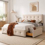 Letto imbottito con 4 cassetti e struttura robusta