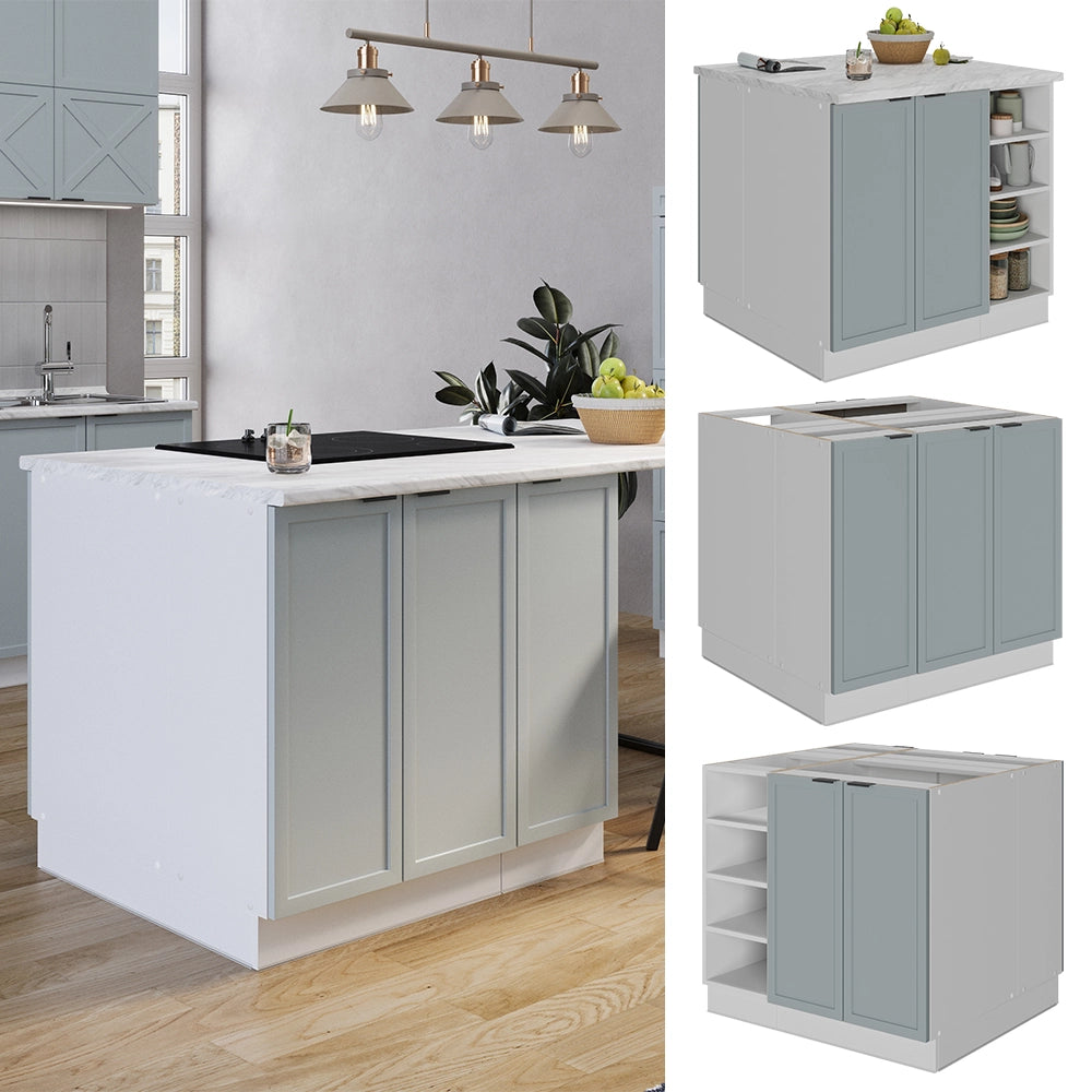 Isola cucina Fame-Line Blu-grigio chiaro/Bianco 90 cm senza piano di lavoro Vicco