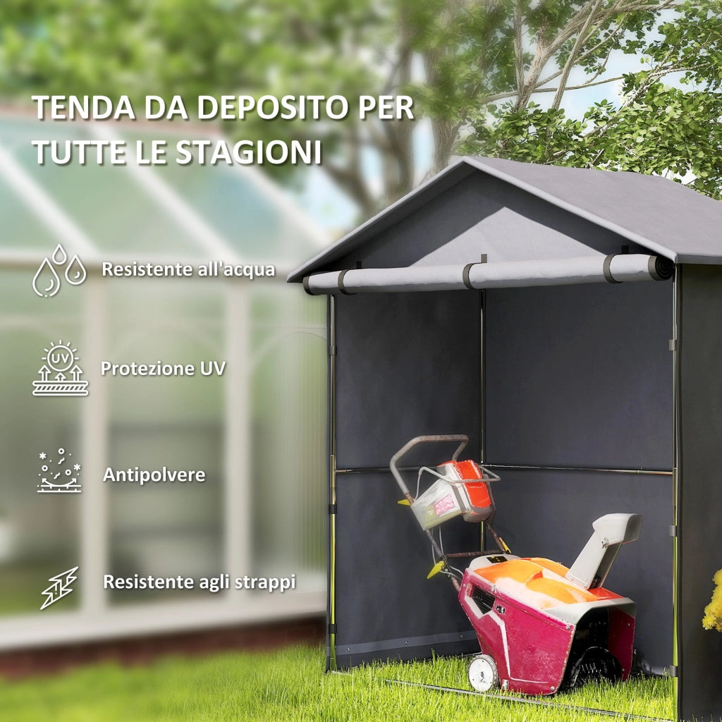 Tenda Garage per Bici e Moto Capanno da Giardino con Porta Avvolgibile 112x200x200 cm Grigio Scuro