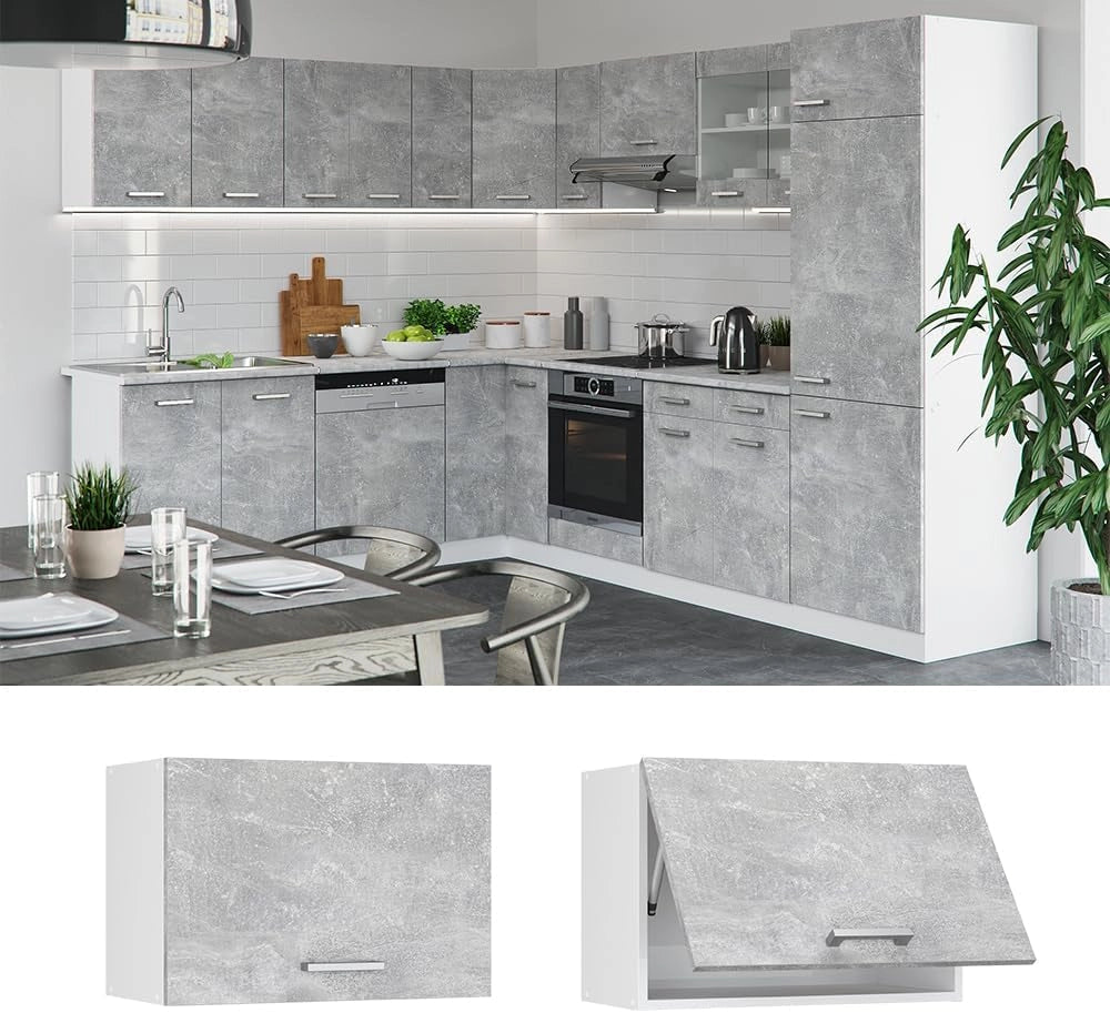 Pensile da cucina R-Line, Calcestruzzo, 60 cm Piatto, per la libera combinazione all'interno di sistemi cucina modulari