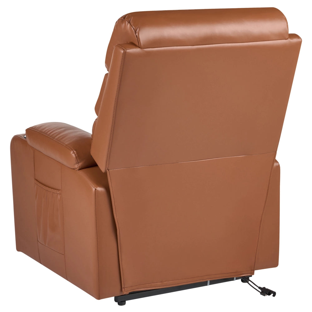 Poltrona reclinabile elettrica in ecopelle marrone monoposto con poggiapiedi e funzione di sollevamento design moderno relax