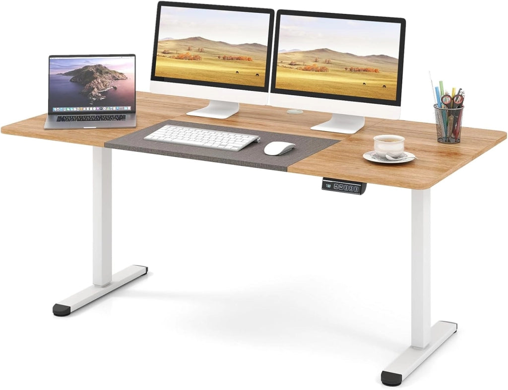 Scrivania Elettrica Regolabile in Altezza 140 x 70 cm, Scrivania per Computer con Memoria delle Altezze, Foro per Cavi, Design Anti-Collisione, Ideale per Ufficio e Casa (Legno Chiaro)