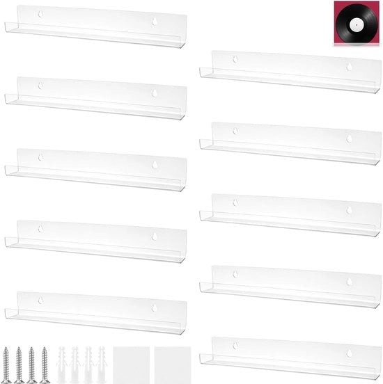 Sostegno per dischi vinili 10 pezzi - Materiale acrilico - Dimensione 30,5 cm - Cassetta per dischi vinili - Supporto trasparente - Facile da installare - Superficie liscia - Sostegno per dischi vinili