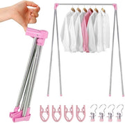 Droogrek Opvougbare in RVS, Regolabile in altezza da 34 a 70 cm, con 4 grucce opvolgabili e 4 pinze, inclusa borsa, asciugamani da viaggio in RVS (rosa)