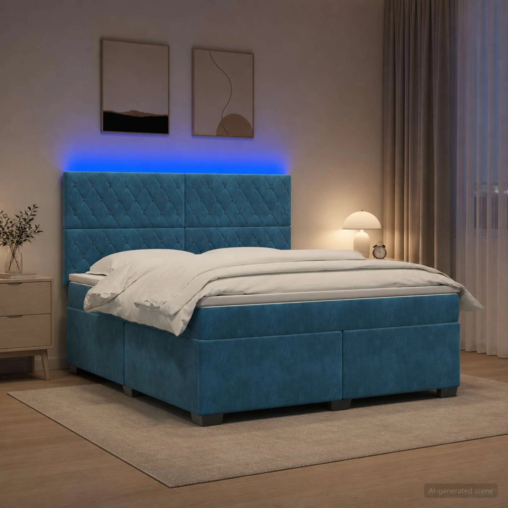 Letto box spring con materasso Blu 160 x 200 cm Velluto 3455136