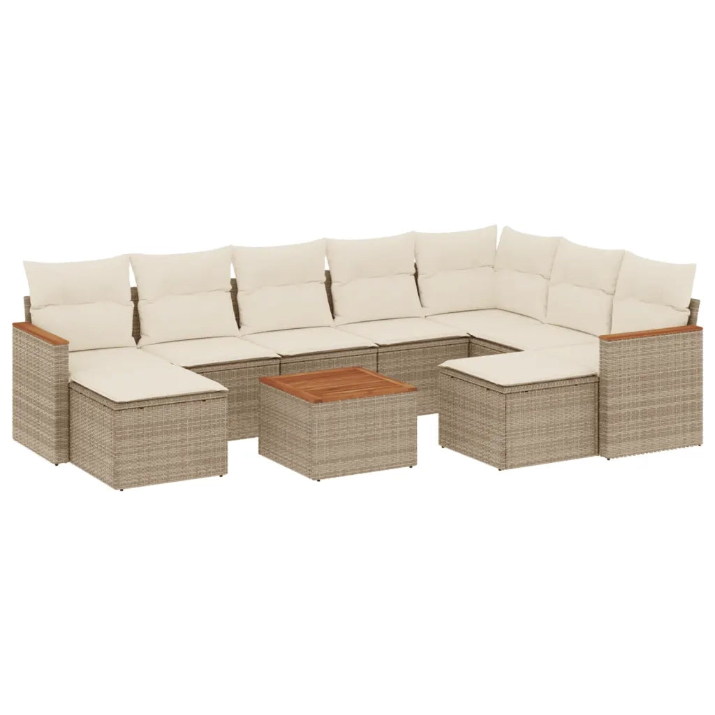 Set Divano da Giardino 10 pz con Cuscini Beige in Polyrattan 3226548