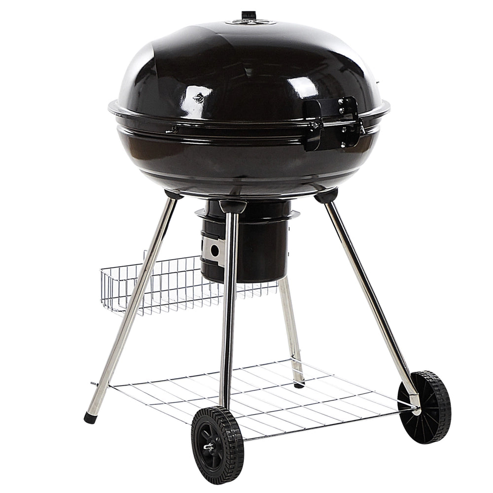Bollitore per barbecue a carbonella in acciaio Nero con coperchio con ruote per griglia da cucina con termometro