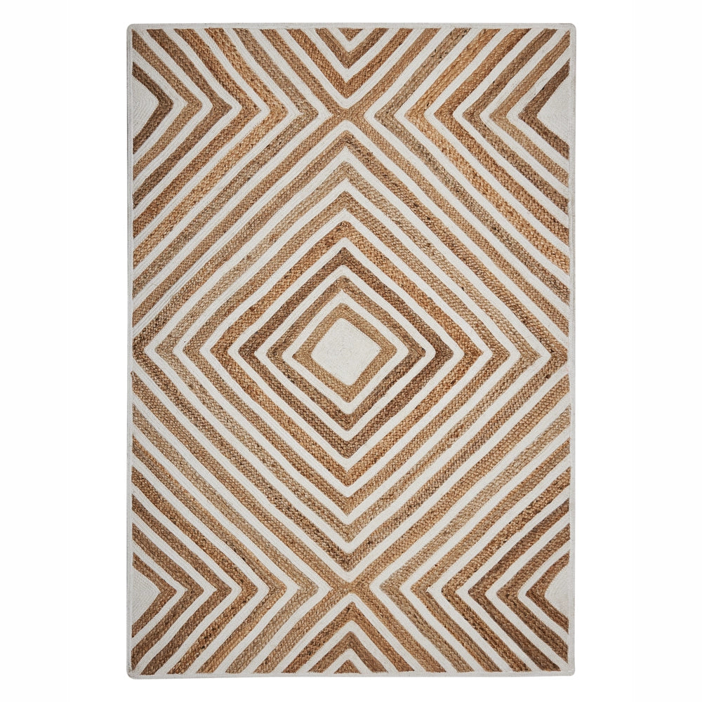 Tappeto tappetino Tappeto Beige Cotone Iuta Motivo Geometrico 140 x 200 cm Rustic Boho
