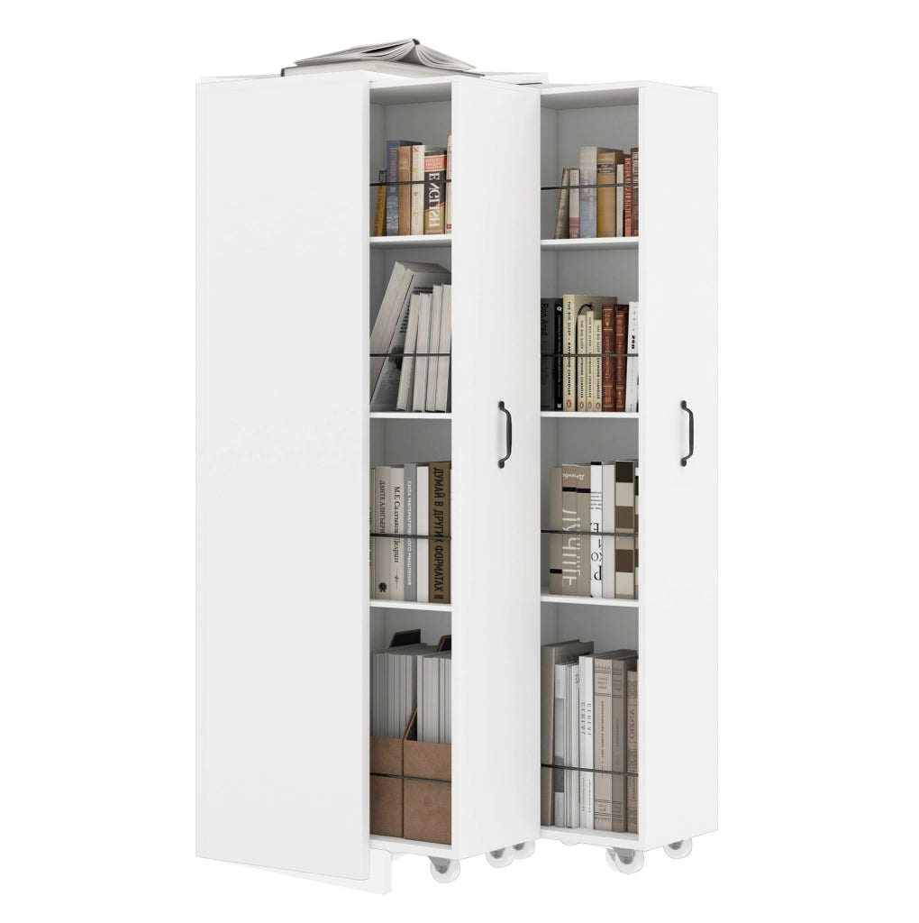 Libreria estensibile bianca in MDF con ruote, 4 ripiani