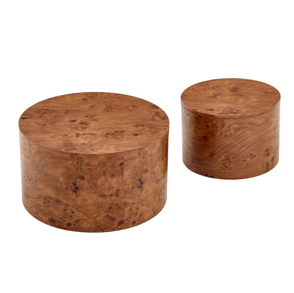 Set di 2 tavolini da caffè rotondi effetto legno in MDF con vano contenitore
