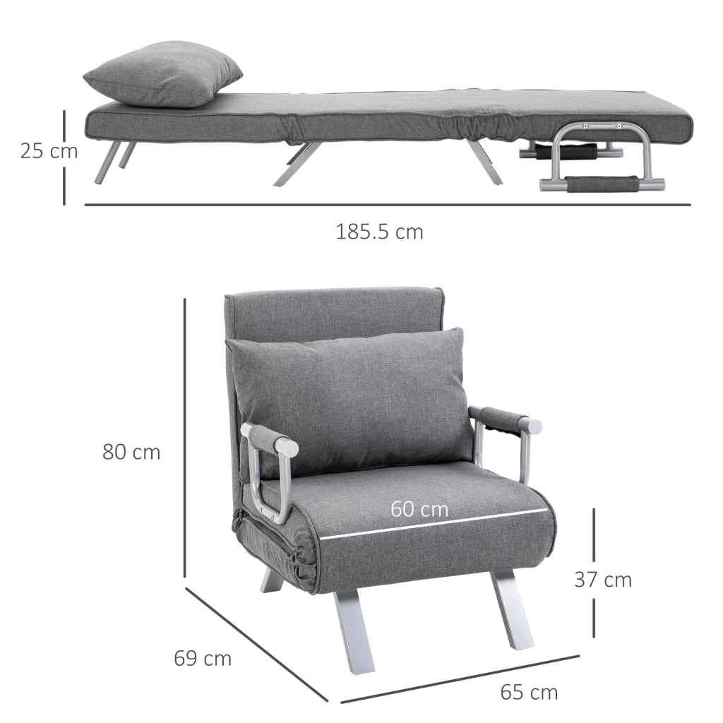 Poltrona Letto Singola con Schienale Regolabile ¨C zephmum ¨C Tessuto Grigio Chiaro