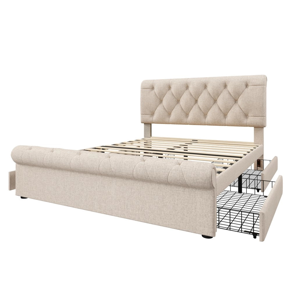 Letto Matrimoniale Imbottito con Cassetti e Testiera ¨C MINIMAL ¨C 140x200, con materasso