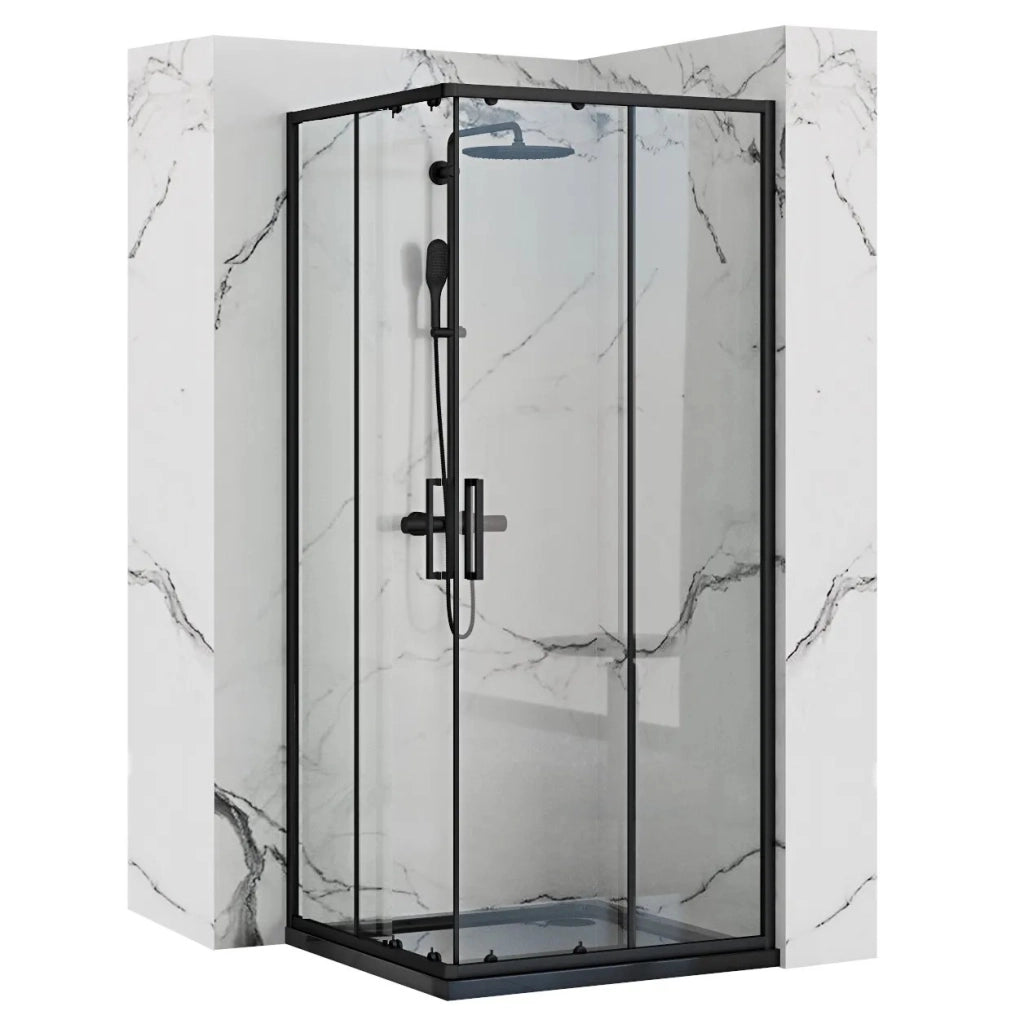 Cabina Doccia Rea Punto Black 90x90 con piatto doccia Savoy