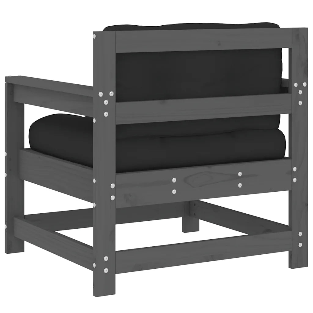 Sedia da patio-Sedie da Giardino con Cuscini 2pz Legno Massello di Pino Grigio 827251