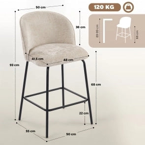 Set di 2 sgabelli da bancone beige con schienale e poggiapiedi