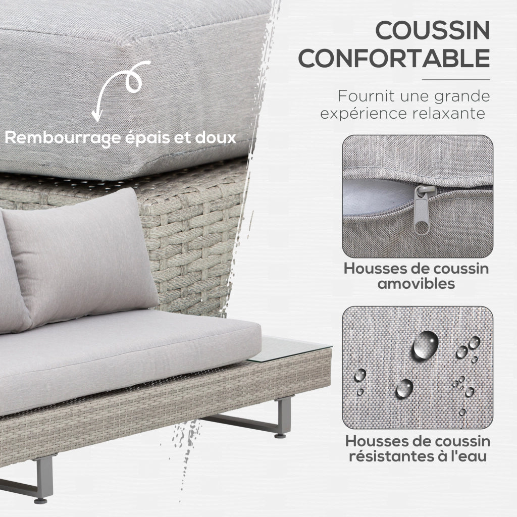 Divano da giardino angolare 5 posti con tavolino ¨C zephmum ¨C grigio, polyrattan, tessuto