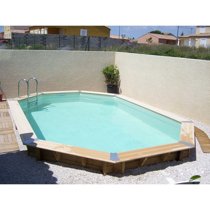 Piscina In Legno Ottagonale Northwood 610 - 6,10 X 4,00 H1,30 M - Liner Grey