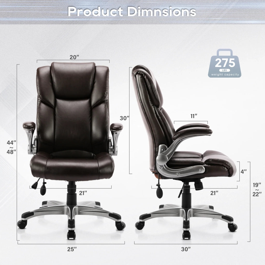 Sedia da Ufficio Ergonomica in Similpelle, Braccioli e Altezza Regolabili - Marrone