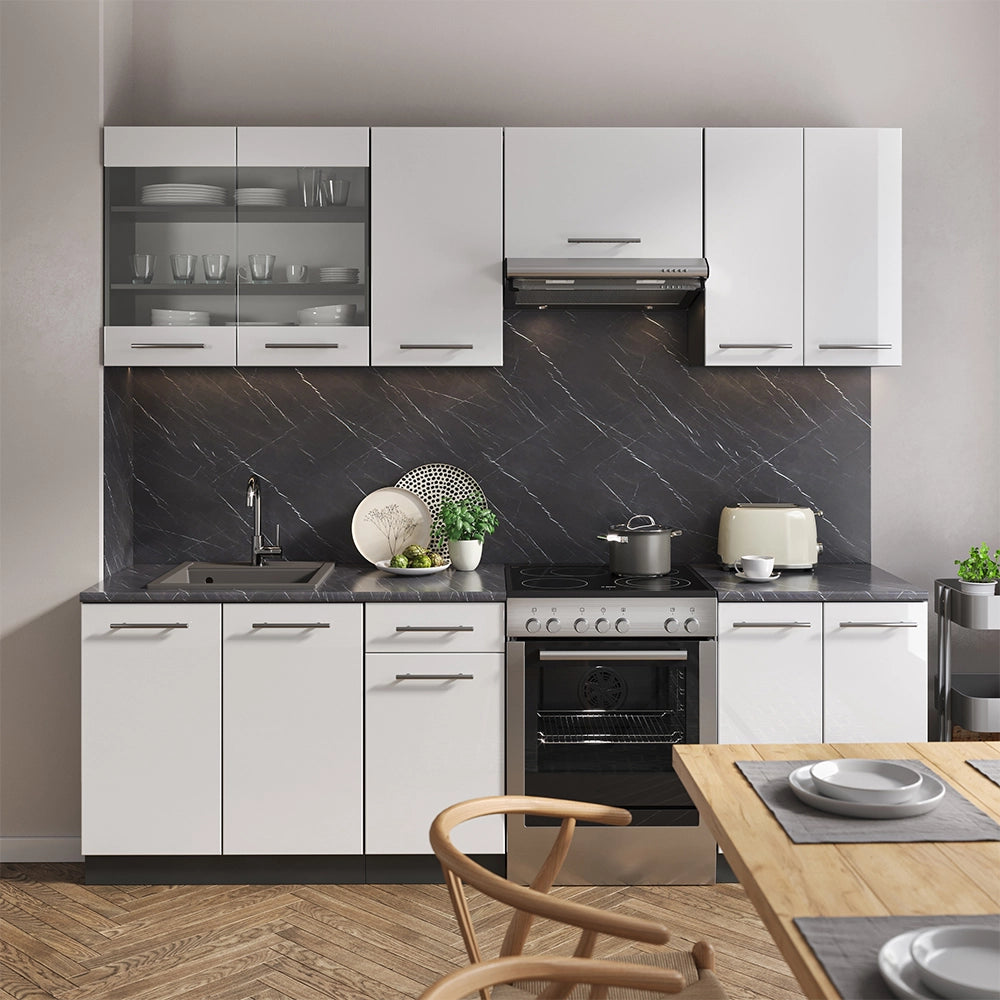 Cucina componibile Fame-Line Bianco lucido/Antracite 240 cm, PL Marmo Vicco