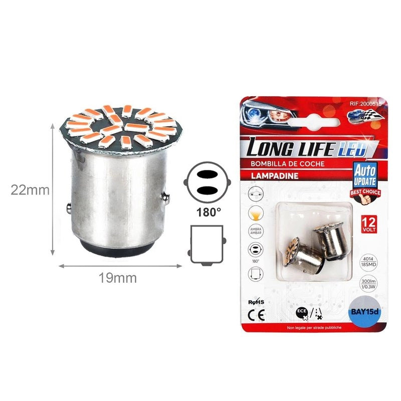 4 Pezzi Lampada Led BAY15D 1157 P21/W 18 SMD 4014 12V 300lm 1W/0.3W Doppio Filamento Ambra Piedi Storti Sfalsati 180g 22mm