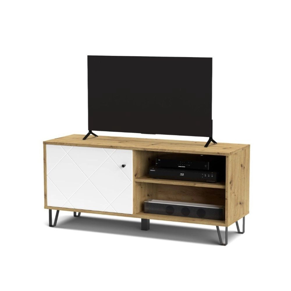 Mobile porta Tv 1 anta e vano a giorno BolloBO01B 123x40x55H colore rovere bianco