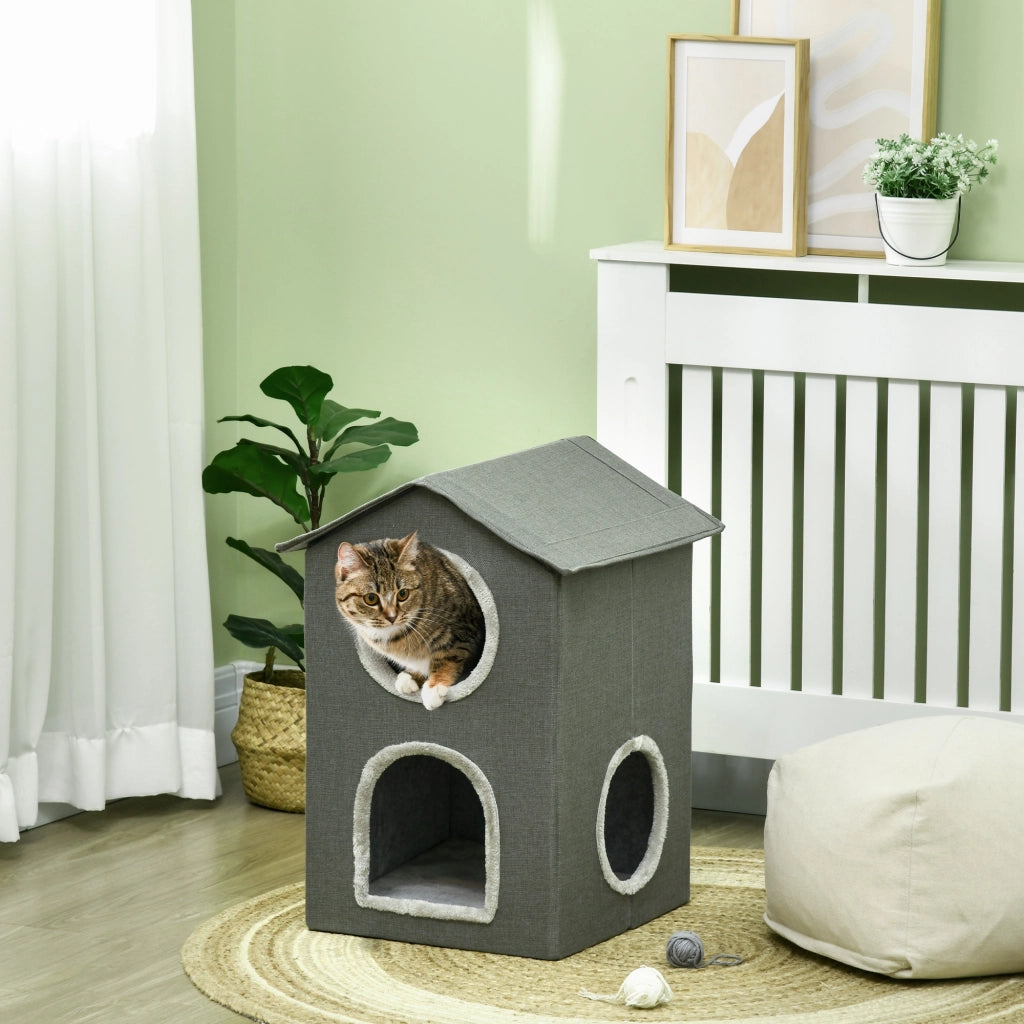 Libreria per Gatti a Due Livelli ¨C Minimal ¨C Grigio 42x46x59.5 cm