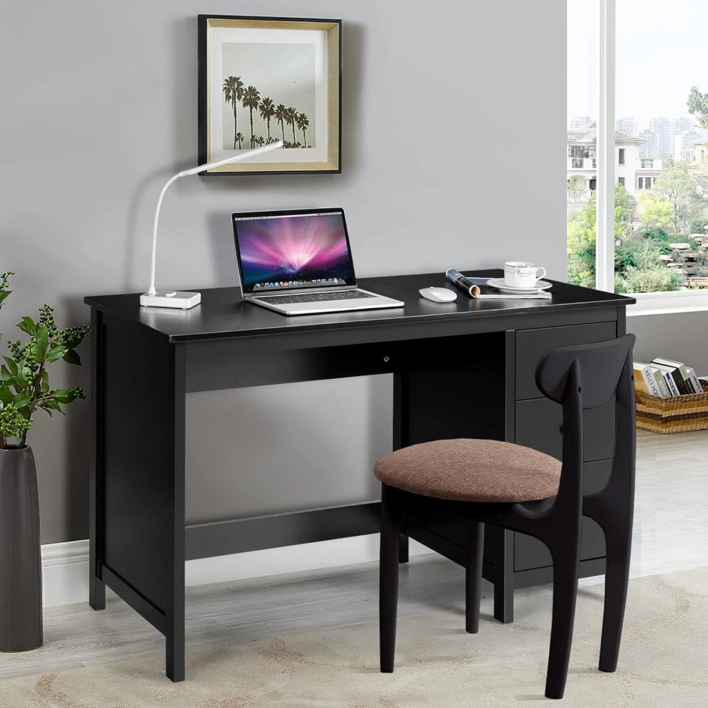 Scrivania per Computer, Tavolo da Ufficio, Scrivania con 3 Cassetti Scorrevoli, Superficie Impermeabile, Stile Moderno, Nero 120x50x75cm