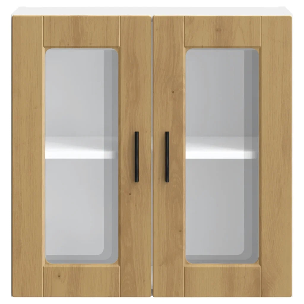 Pensile da cucina con anta in vetro 60 x 31 x 60 cm ampio spazio contenitivo finitura moderna in legno di rovere lavorato a mano 02_0050431