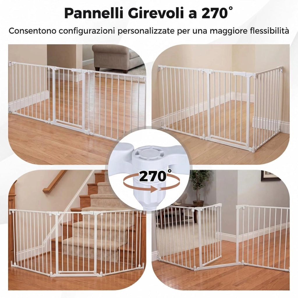 198 cm Cancelletto a 3 Pannelli per Cani, Recinzione Pieghevole in Metallo con Doppia Chiusura, Apertura Bidirezionale Cancello per Bambini e Animali, Ideale per Scala e Camino (Bianco)