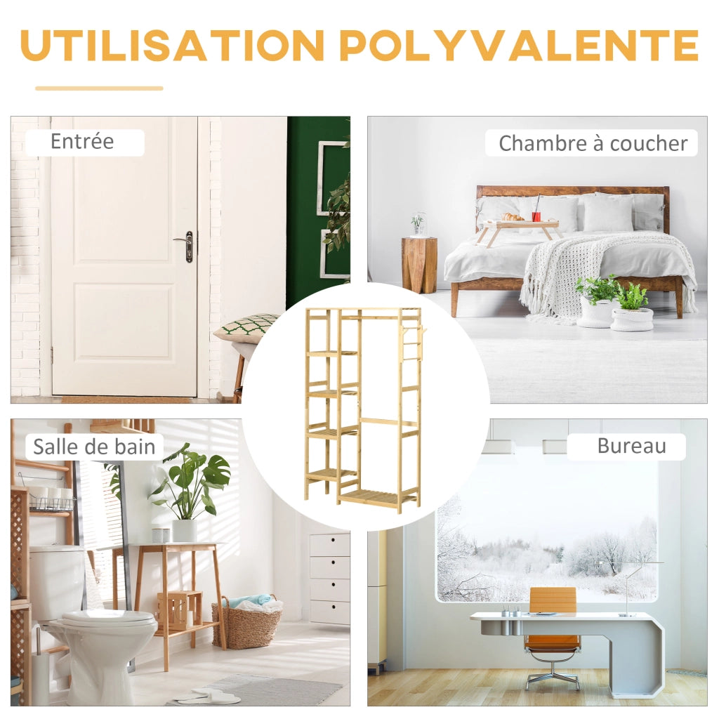 Appendiabiti a colonna in bamb¨´ con ripiani e 2 ganci ¨C zephmum ¨C 90x30x155 cm