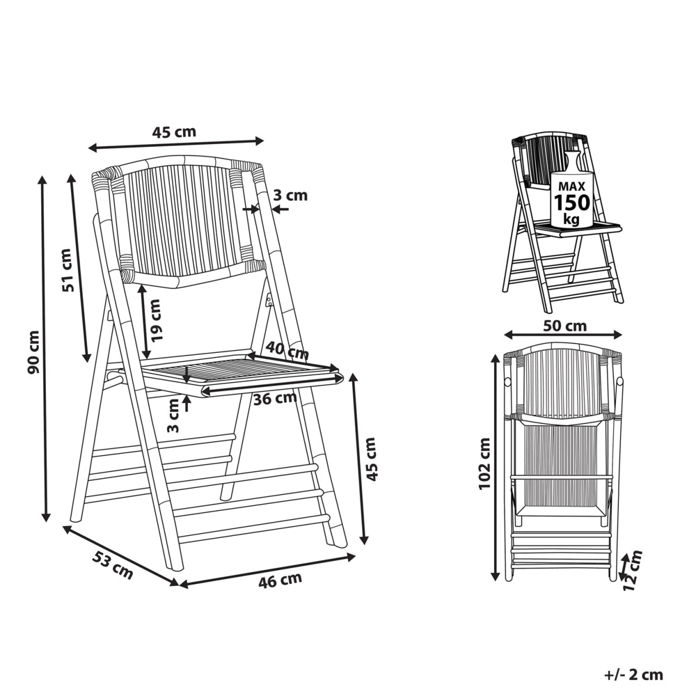 Set di 4 sedie pieghevoli in legno chiaro sedie da pranzo in rattan stile boho
