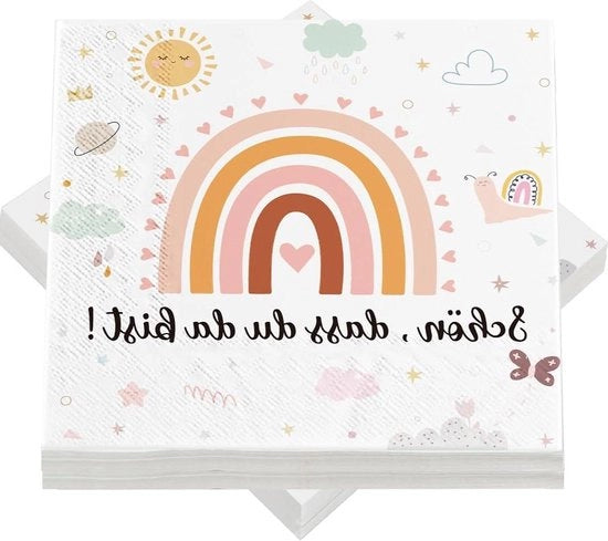 Serviette per compleanni - "Beautiful dass Du Da Bist" - arcobaleno - decorazione da tavola - battesimo - 3 strati - carta - bambini - comunione - 40 pezzi.