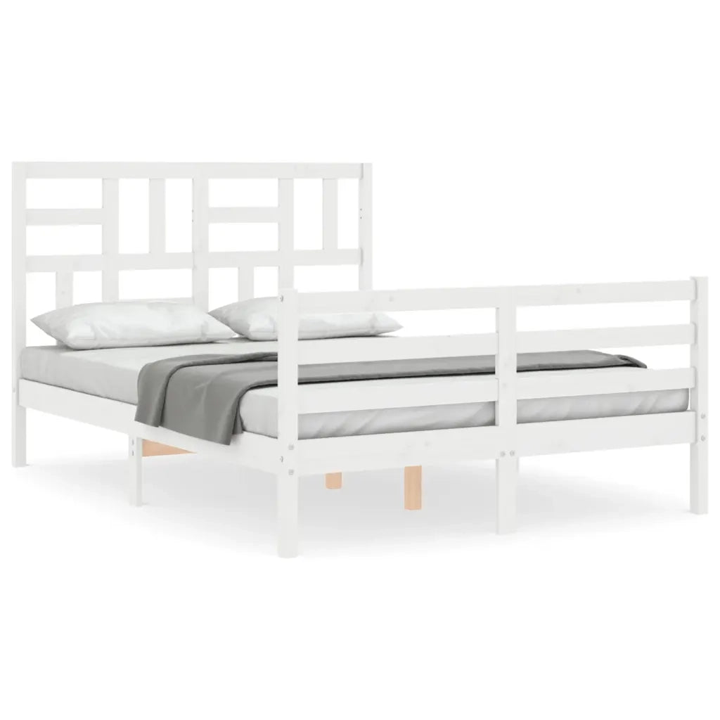 Giroletto con Testiera-Struttura Letto con testiera Bianco 140x200 cm in Legno Massello 734385