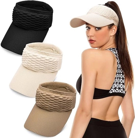 Set di ombrelli da sole per donna - cappello intrecciato per estate - cappello da spiaggia - cappello sportivo elastico - apertura superiore - asciuga velocemente - bordo ampio - cappello da golf