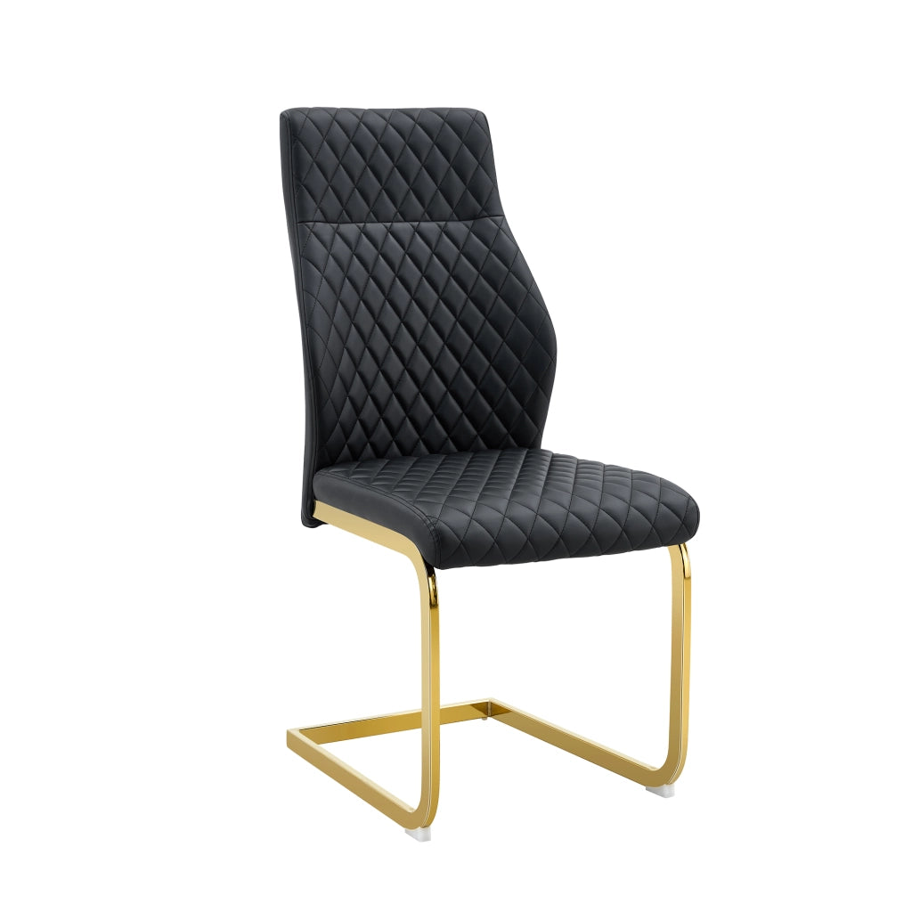 Tavolo da pranzo rotondo con 2 sedie in MDF e PU nero con base in metallo dorato, set da pranzo moderno
