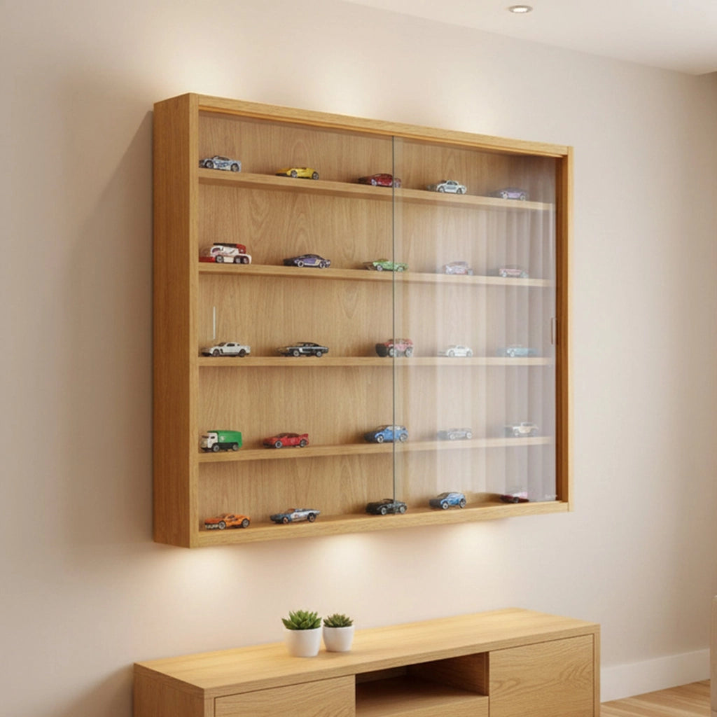 Mobile Espositore Samolaco, Vetrina 4 Ripiani, 80x10x60h cm Marrone