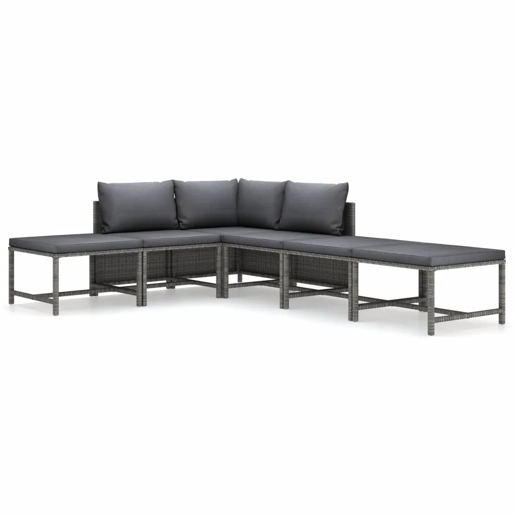 Set Divani da Giardino 6 pz con Cuscini in Polyrattan Grigio cod mxl 36277