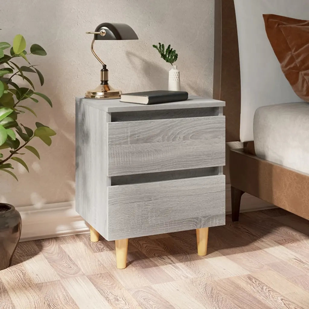 Set di 2 Comodini | Armadio da Notte | Mobiletto da notte Gambe in Legno Massello Grigio Sonoma 40x30x50 cm